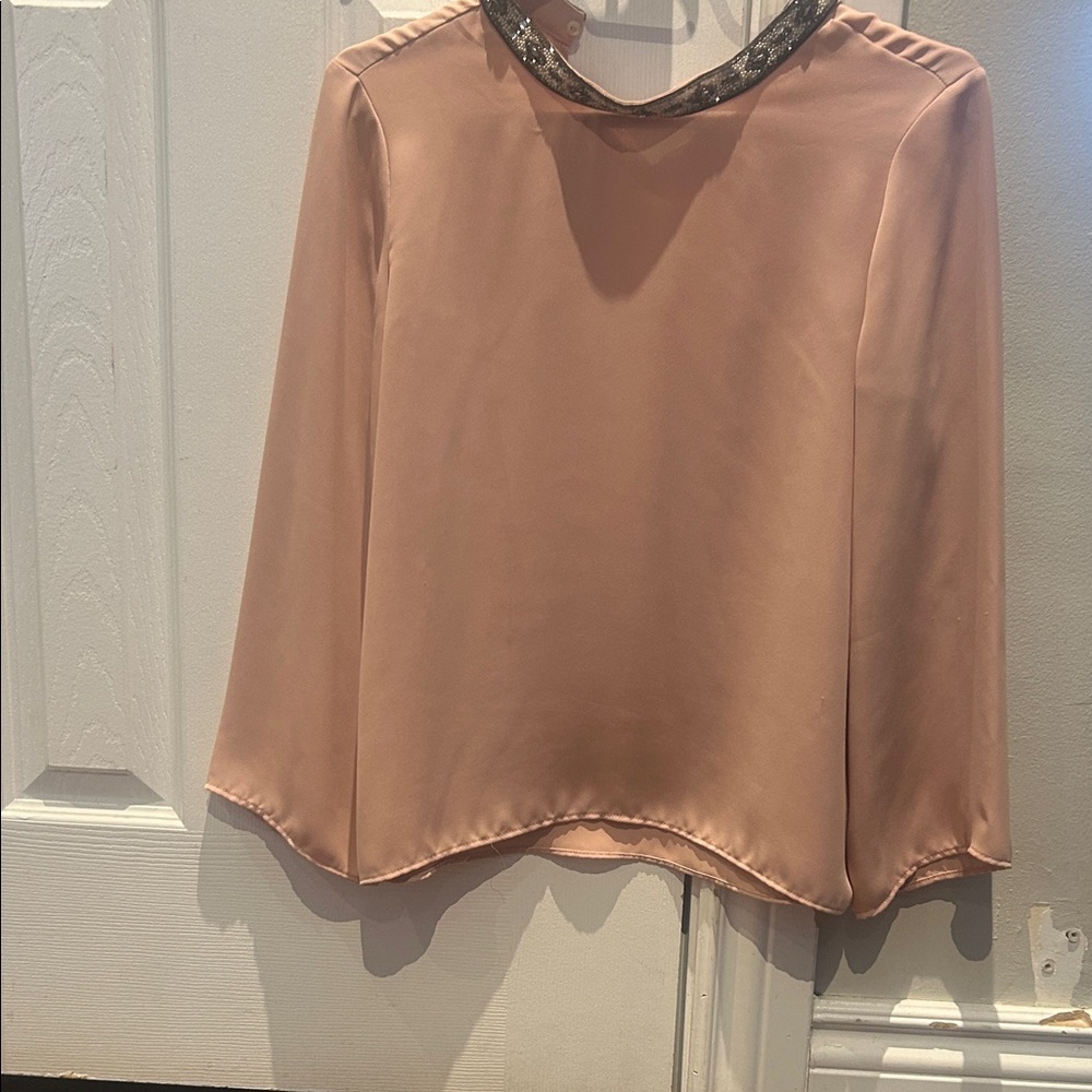 Zara Women's Blouse - Soft Pink with Black Accents